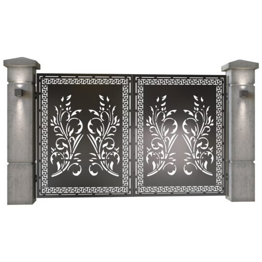 Poarta auto mica batanta din tabla decupata (traforata CNC) cu plasma, model Adora, SM ADR04, 3000 x 1940 mm, Negru