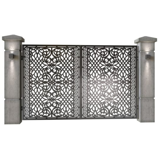 Poarta auto mica batanta din tabla decupata (traforata CNC) cu plasma, model Astoria,  SM AST04, 3000 x 1940 mm, Negru