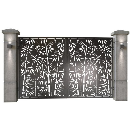 Poarta auto mica batanta din tabla decupata (traforata CNC) cu plasma, model Bamboo,  SM BMB04, 3000 x 1940 mm, Negru