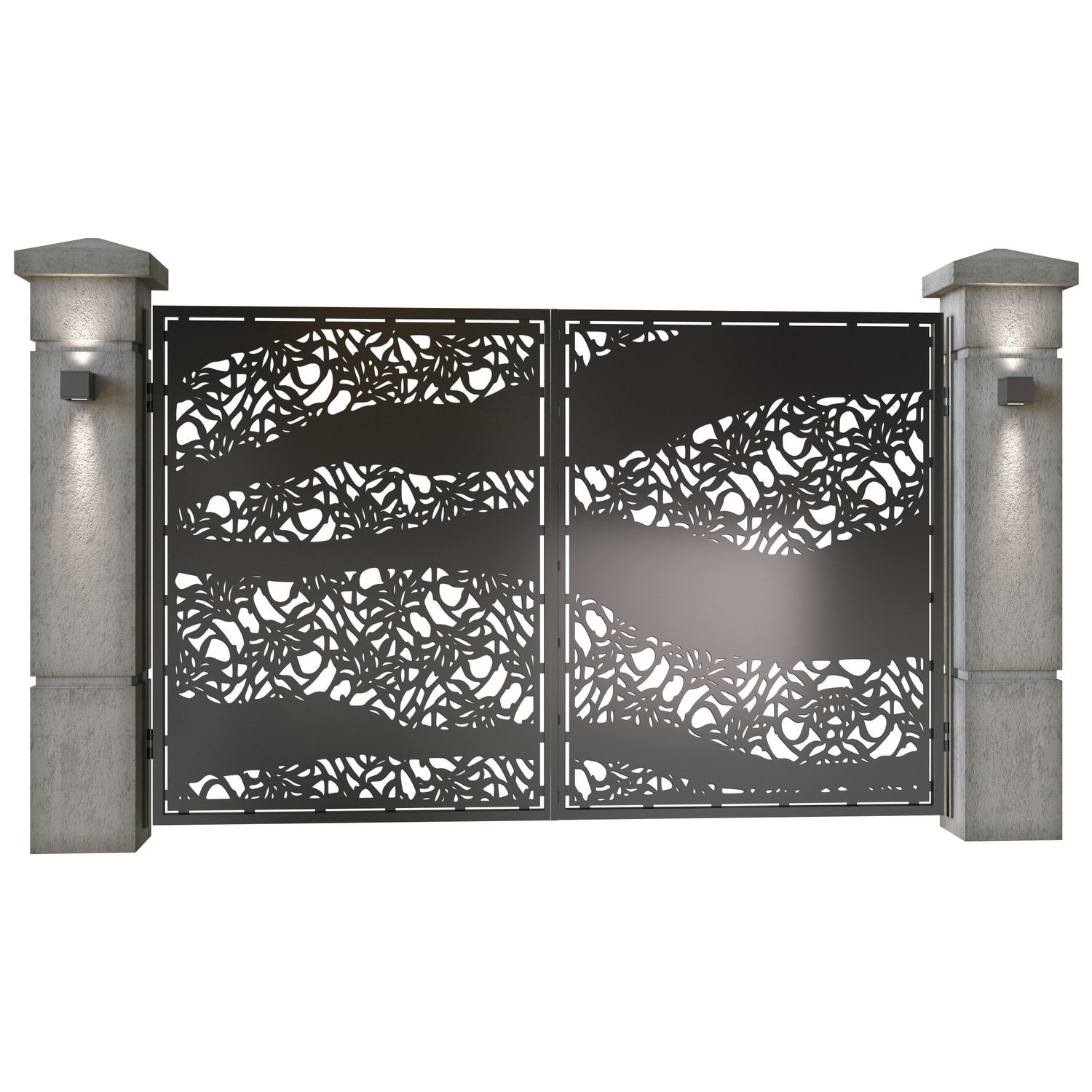 Poarta auto mica batanta din tabla decupata (traforata CNC) cu plasma, model Band, SM BND04, 3000 x 1940 mm, Negru