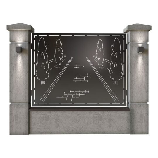 Panou de gard mare din tabla decupata (traforata) CNC cu plasma, model Garden, SM GRD03, 1940 x 1500 mm, Negru