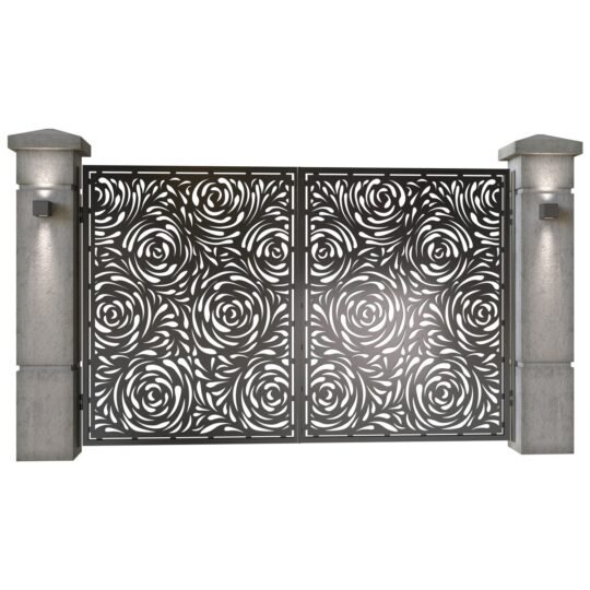 Poarta auto mica batanta din tabla decupata (traforata CNC) cu plasma, model Damasc, SM DMS04, 3000 x 1940 mm, Negru