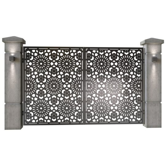 Poarta auto mica batanta din tabla decupata (traforata CNC) cu plasma, model Doha, SM DHA04, 3000 x 1940 mm, Negru