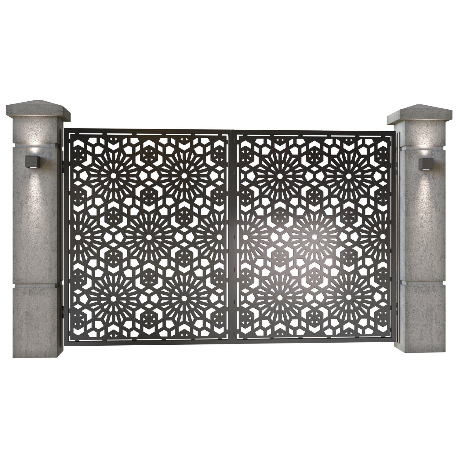 Poarta auto mica batanta din tabla decupata (traforata CNC) cu plasma, model Doha, SM DHA04, 3000 x 1940 mm, Negru