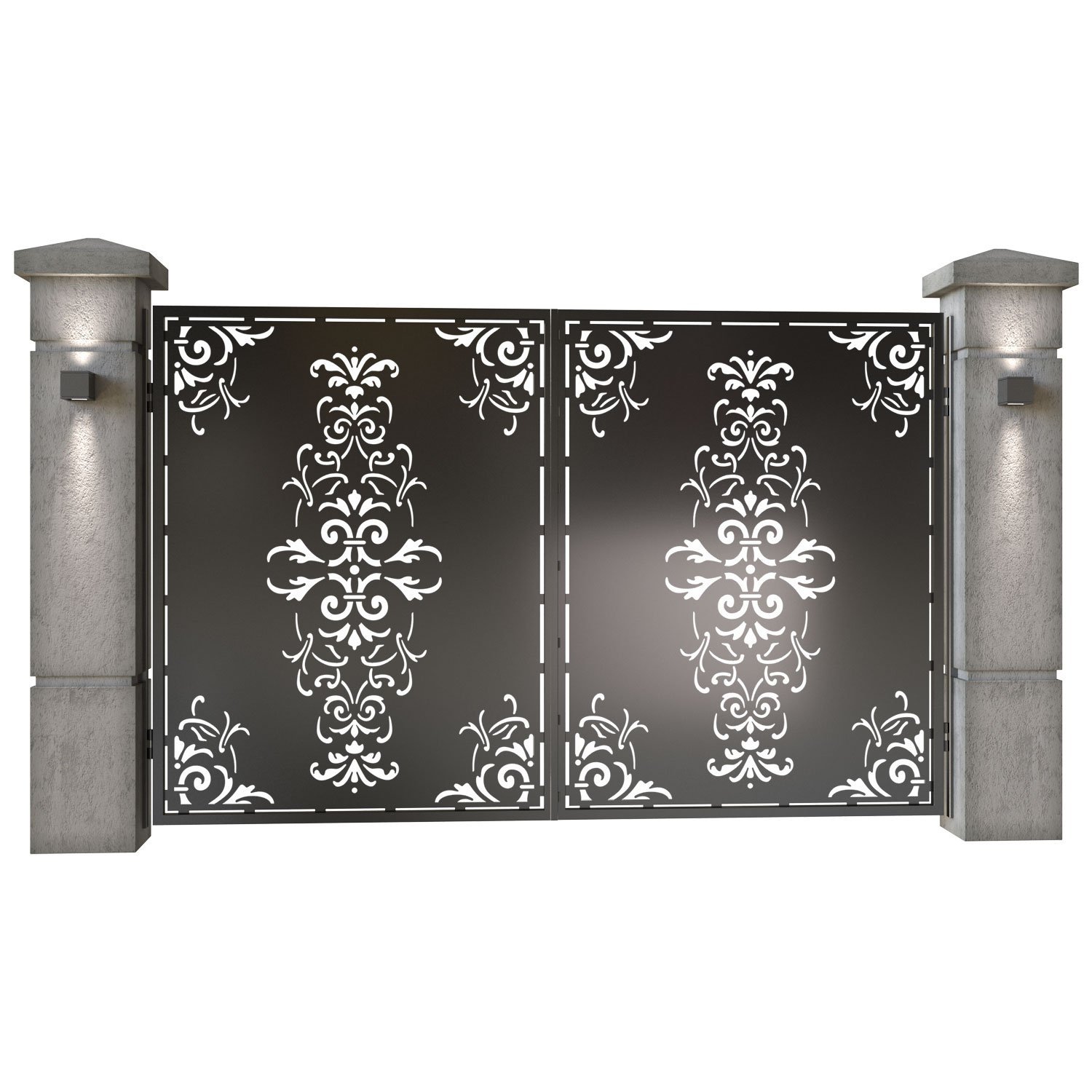 Poarta auto mica batanta din tabla decupata (traforata CNC) cu plasma, model Eleganza, SM ELG04, 3000 x 1940 mm, Negru