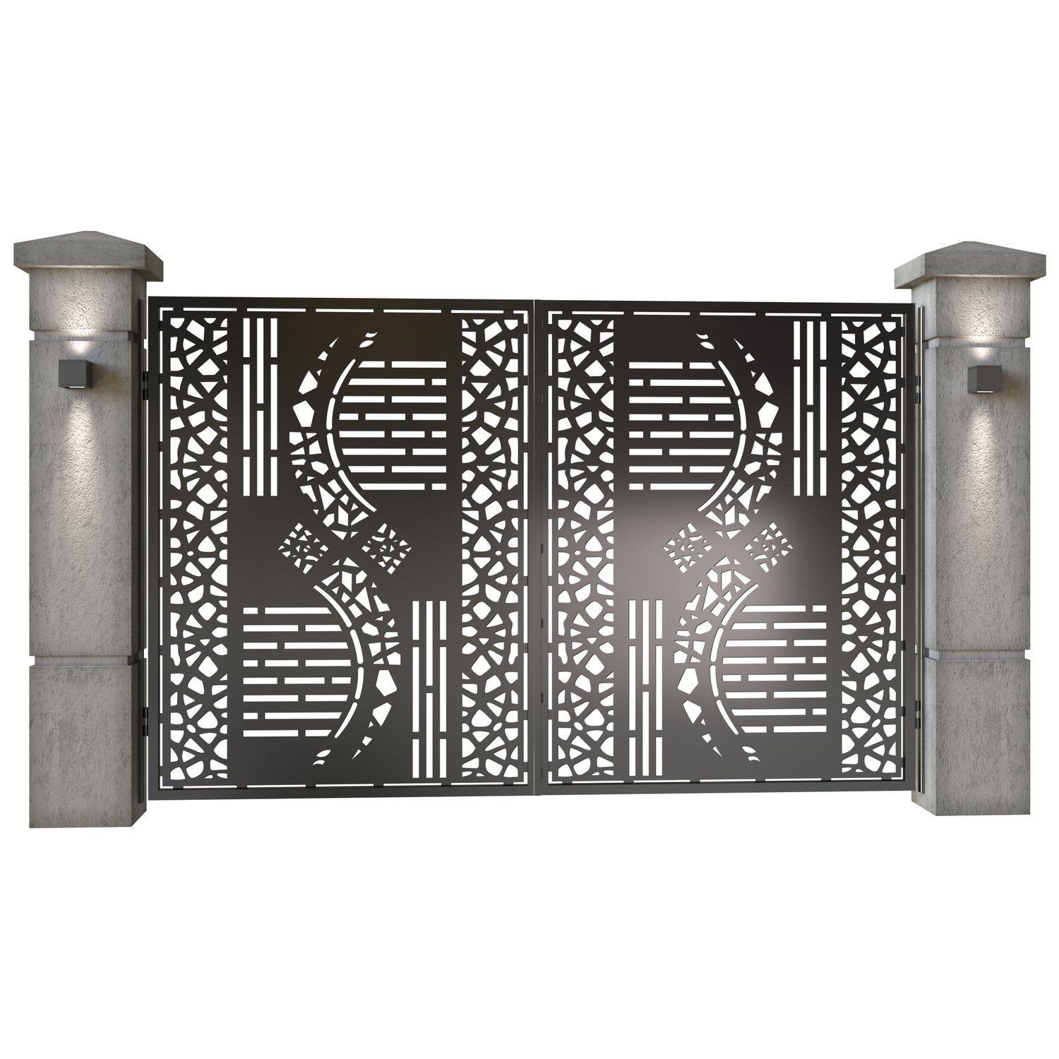 Poarta auto mica batanta din tabla decupata (traforata CNC) cu plasma, model Fantasy, SM FTS04, 3000 x 1940 mm, Negru