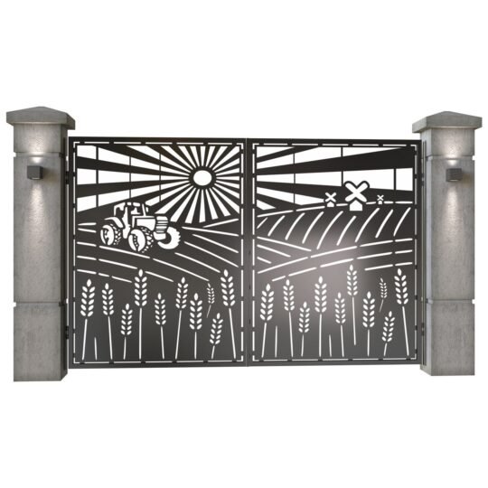 Poarta auto mica batanta din tabla decupata (traforata CNC) cu plasma, model Ferma, SM FRM04, 3000 x 1940 mm, Negru