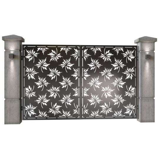 Poarta auto mica batanta din tabla decupata (traforata CNC) cu plasma, model Frunze, SM FRZ04, 3000 x 1940 mm, Negru