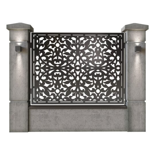 Panou de gard mare din tabla decupata (traforata) CNC cu plasma, model Antalya, SM ANT03, 1940 x 1500 mm, Negru