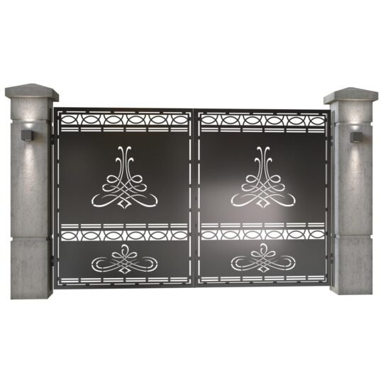 Poarta auto mica batanta din tabla decupata (traforata CNC) cu plasma, model Lima, SM LMA04, 3000 x 1940 mm, Negru