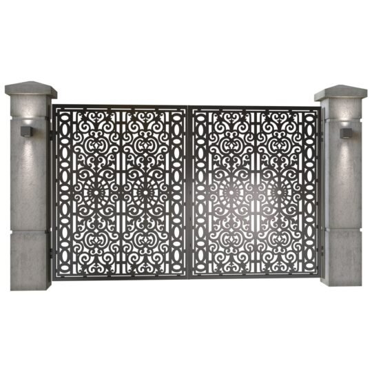 Poarta auto mica batanta din tabla decupata (traforata CNC) cu plasma, model Lux, SM LUX04, 3000 x 1940 mm, Negru