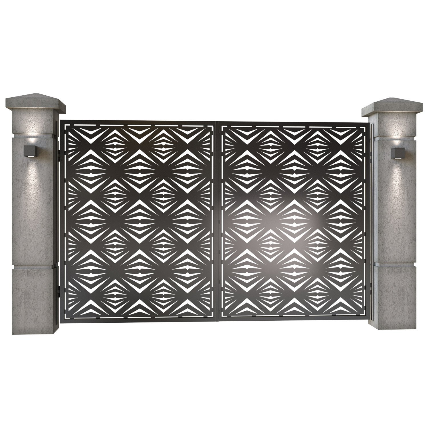 Poarta auto mica batanta din tabla decupata (traforata CNC) cu plasma, model Maldives, SM MLD04, 3000 x 1940 mm, Negru