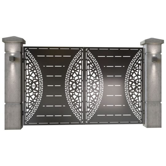 Poarta auto mica batanta din tabla decupata (traforata CNC) cu plasma, model Milano, SM MNL04, 3000 x 1940 mm, Negru