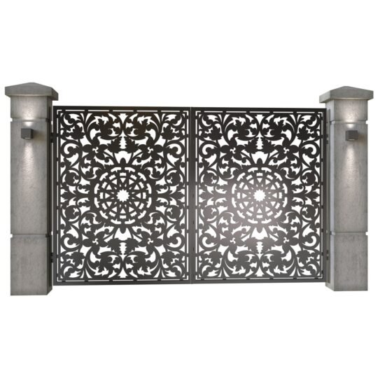 Poarta auto mica batanta din tabla decupata (traforata CNC) cu plasma, model Oman, SM OMN04, 3000 x 1940 mm, Negru