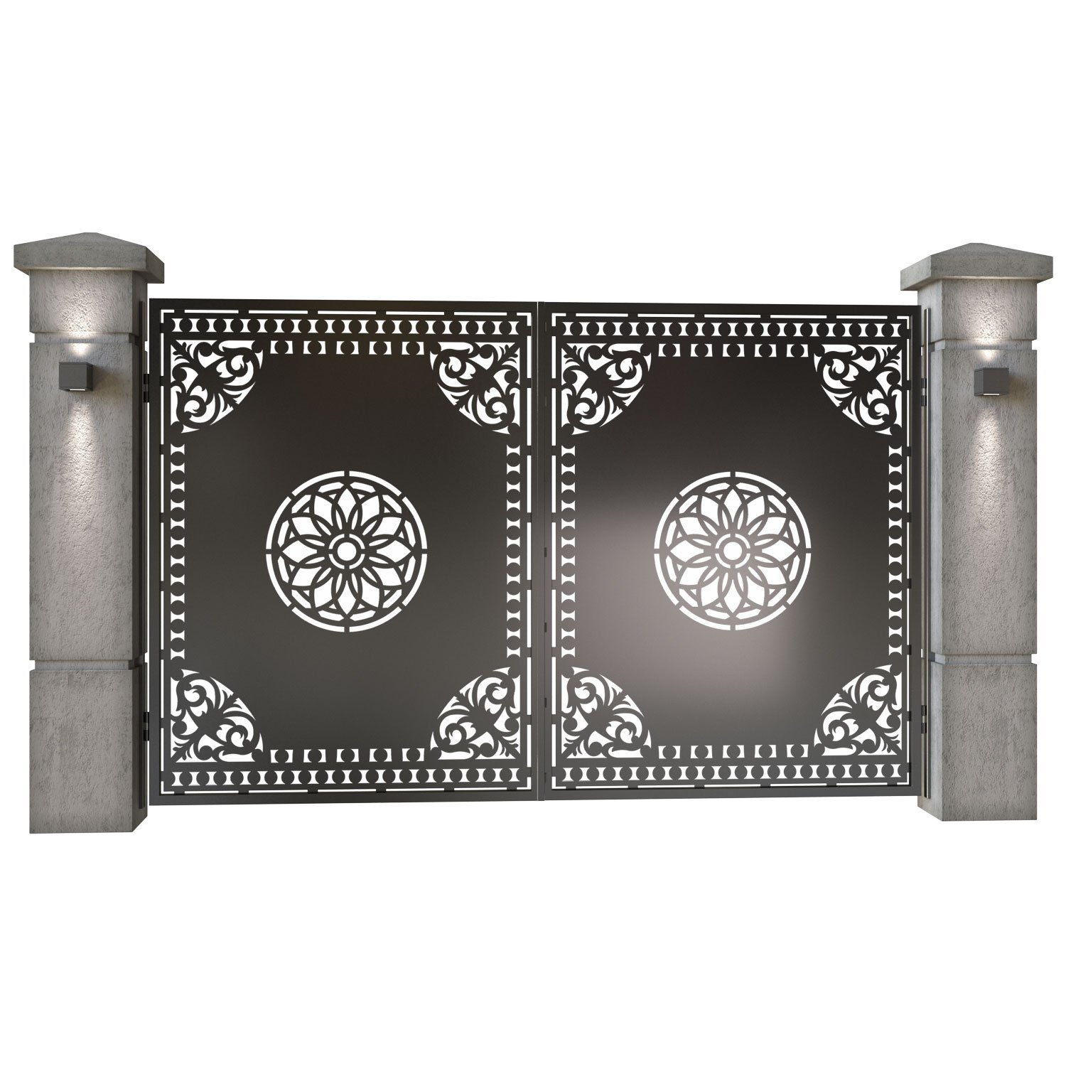 Poarta auto mica batanta din tabla decupata (traforata CNC) cu plasma, model Orient, SM ORT04, 3000 x 1940 mm, Negru