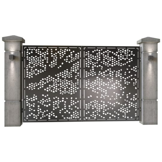 Poarta auto mica batanta din tabla decupata (traforata CNC) cu plasma, model Pixel, SM PIX04, 3000 x 1940 mm, Negru