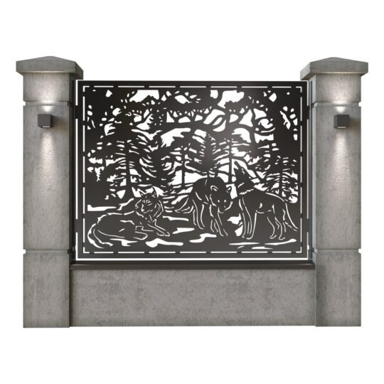 Panou de gard mare din tabla decupata (traforata) CNC cu plasma, model Lupi, SM LUP03, 1940 x 1500 mm, Negru