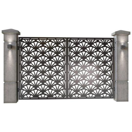 Poarta auto mica batanta din tabla decupata (traforata CNC) cu plasma, model Retro, SM RTR04, 3000 x 1940 mm, Negru