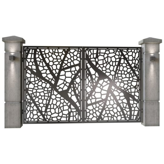 Poarta auto mica batanta din tabla decupata (traforata CNC) cu plasma, model Sahara, SM SHR04, 3000 x 1940 mm, Negru