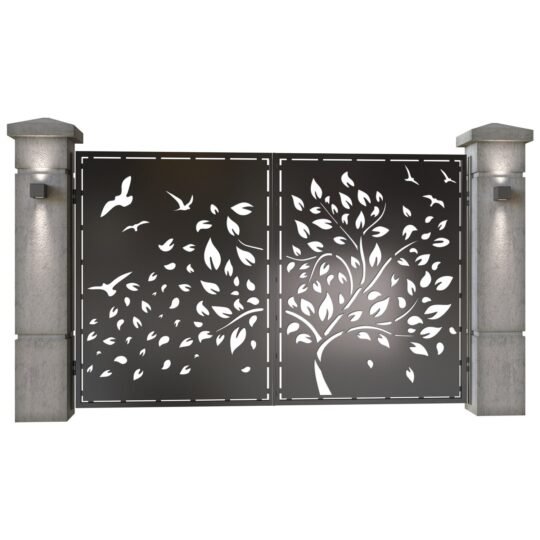 Poarta auto mica batanta din tabla decupata (traforata CNC) cu plasma, model Silva, SM SLV04, 3000 x 1940 mm, Negru