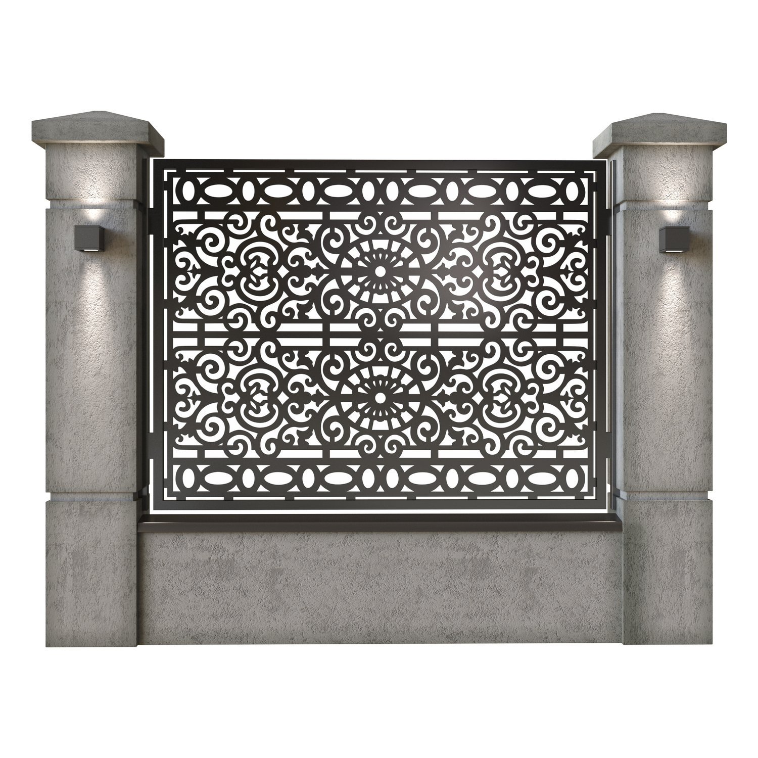 Panou de gard mare din tabla decupata (traforata) CNC cu plasma, model Lux, SM LUX03, 1940 x 1500 mm, Negru