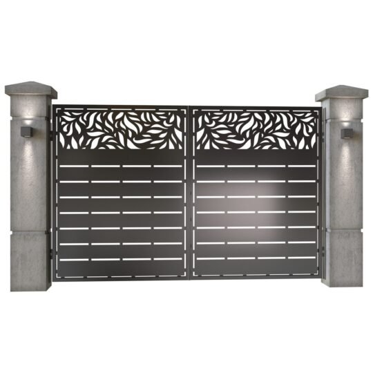 Poarta auto mica batanta din tabla decupata (traforata CNC) cu plasma, model Tenerife, SM TNR04, 3000 x 1940 mm, Negru