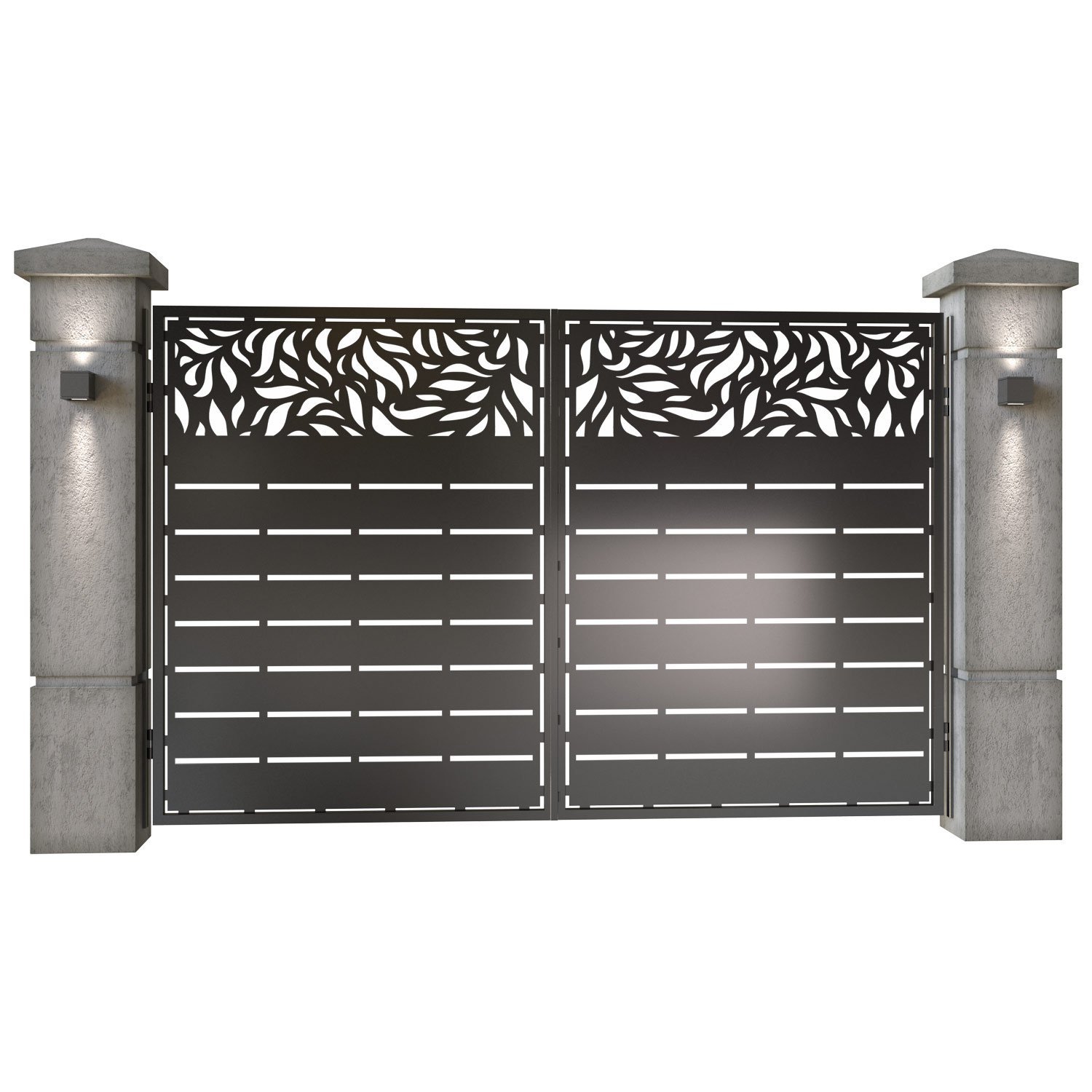 Poarta auto mica batanta din tabla decupata (traforata CNC) cu plasma, model Tenerife, SM TNR04, 3000 x 1940 mm, Negru