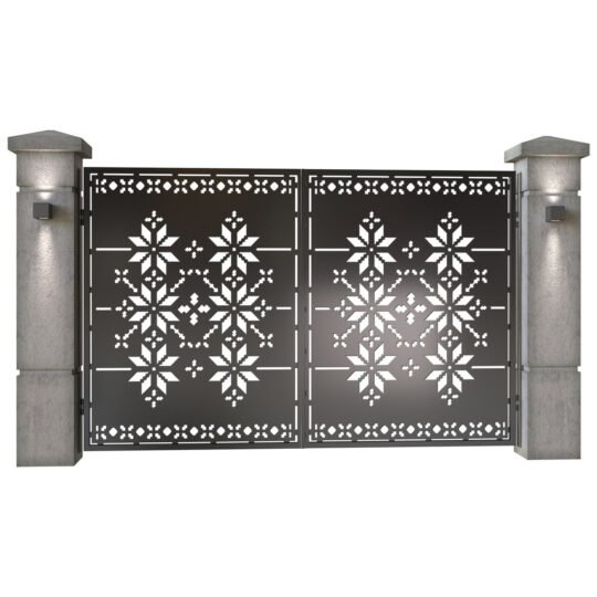 Poarta auto mica batanta din tabla decupata (traforata CNC) cu plasma, model Traditional, SM TRD04, 3000 x 1940 mm, Negru