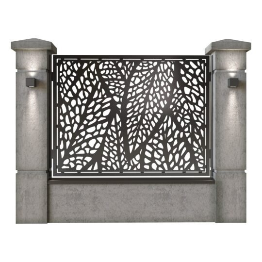 Panou de gard mare din tabla decupata (traforata) CNC cu plasma, model Macro, SM MCR03, 1940 x 1500 mm, Negru