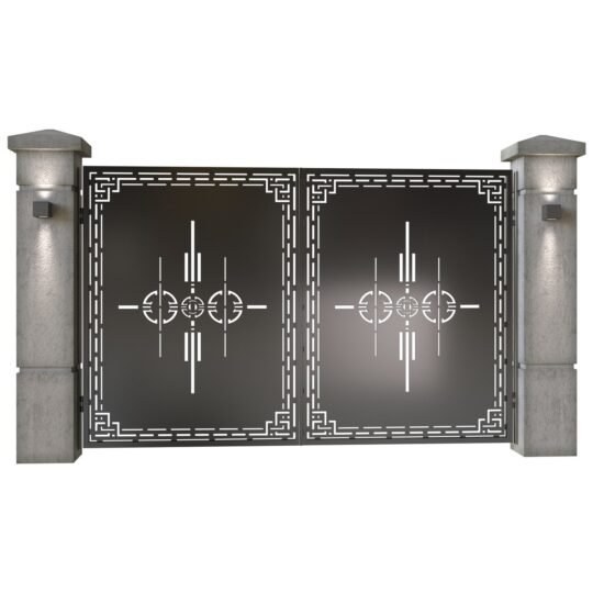 Poarta auto mica batanta din tabla decupata (traforata CNC) cu plasma, model Tribal, SM TRB04, 3000 x 1940 mm, Negru