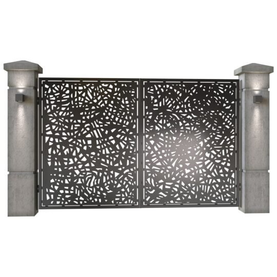 Poarta auto mica batanta din tabla decupata (traforata CNC) cu plasma, model Vitralis, SM VTR04, 3000 x 1940 mm, Negru