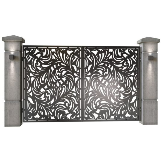 Poarta auto mica batanta din tabla decupata (traforata CNC) cu plasma, model Vortex, SM VTX04, 3000 x 1940 mm, Negru