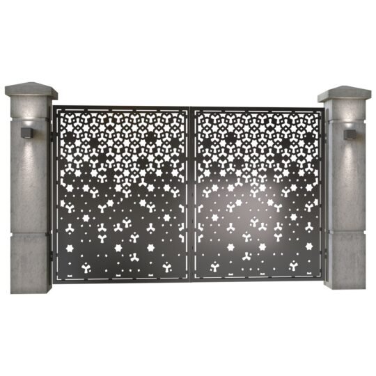 Poarta auto mica batanta din tabla decupata (traforata CNC) cu plasma, model Zara, SM ZRA04, 3000 x 1940 mm, Negru