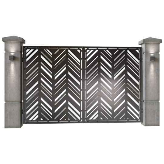 Poarta auto mica batanta din tabla decupata (traforata CNC) cu plasma, model Zig Zag, SM ZZG04, 3000 x 1940 mm, Negru