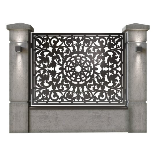 Panou de gard mare din tabla decupata (traforata) CNC cu plasma, model Oman, SM OMN03, 1940 x 1500 mm, Negru