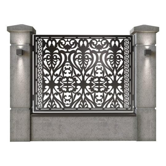 Panou de gard mare din tabla decupata (traforata) CNC cu plasma, model Palace, SM PLC03, 1940 x 1500 mm, Negru