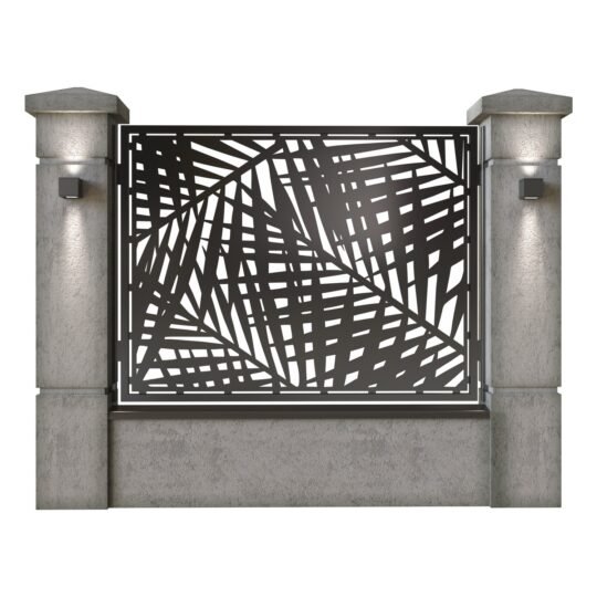 Panou de gard mare din tabla decupata (traforata) CNC cu plasma, model Palmier, SM PAL03, 1940 x 1500 mm, Negru