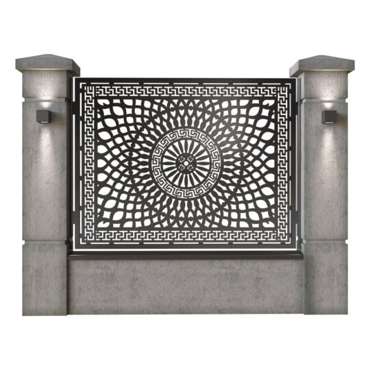 Panou de gard mare din tabla decupata (traforata) CNC cu plasma, model Qatar, SM QTR03, 1940 x 1500 mm, Negru