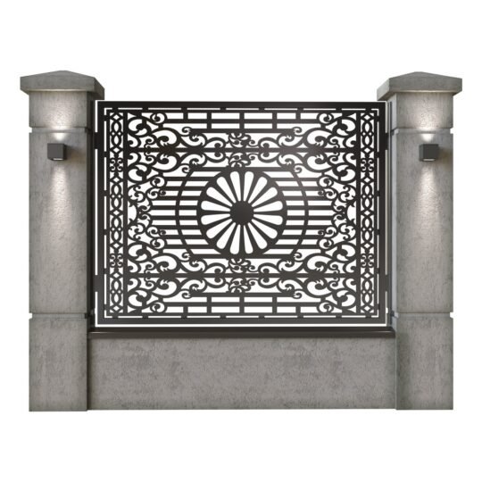 Panou de gard mare din tabla decupata (traforata) CNC cu plasma, model Romani, SM RMN03, 1940 x 1500 mm, Negru