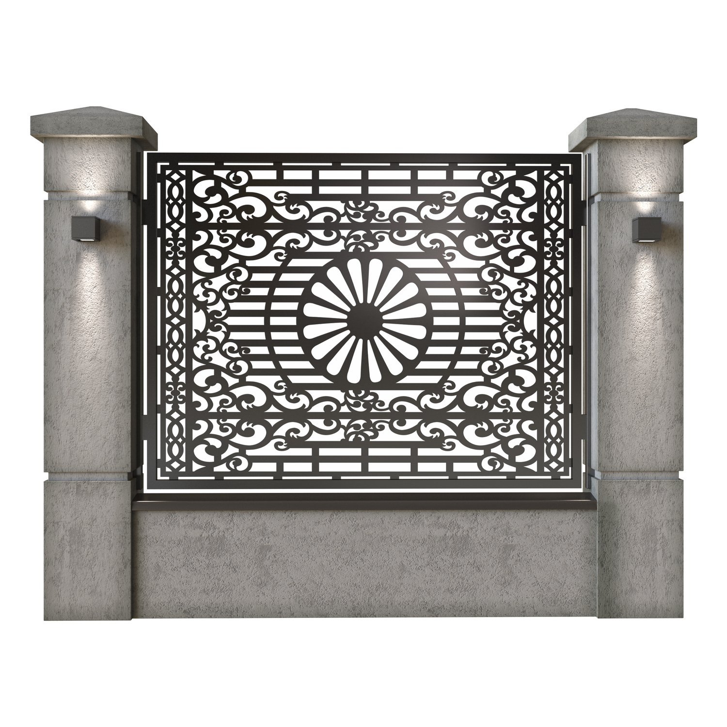 Panou de gard mare din tabla decupata (traforata) CNC cu plasma, model Romani, SM RMN03, 1940 x 1500 mm, Negru