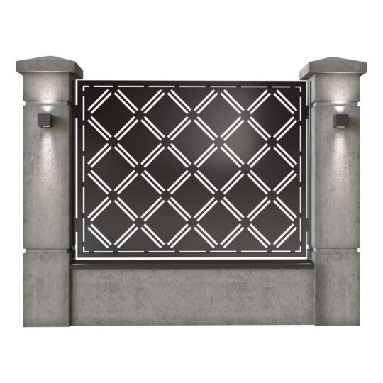 Panou de gard mare din tabla decupata (traforata) CNC cu plasma, model Royal, SM RYL03, 1940 x 1500 mm, Negru