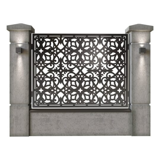 Panou de gard mare din tabla decupata (traforata) CNC cu plasma, model Sante, SM SNT03, 1940 x 1500 mm, Negru