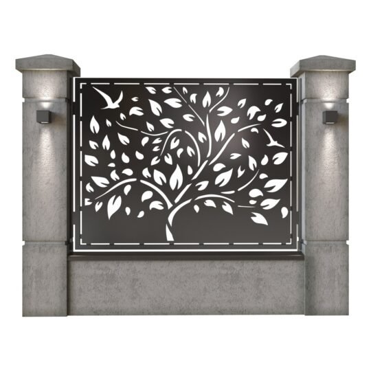 Panou de gard mare din tabla decupata (traforata) CNC cu plasma, model Silva, SM SLV03, 1940 x 1500 mm, Negru