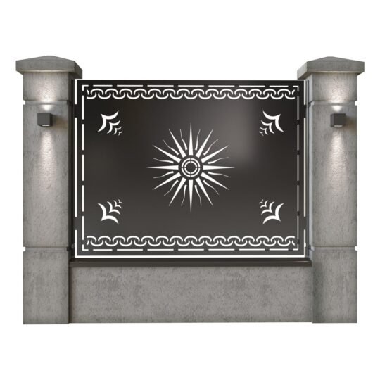 Panou de gard mare din tabla decupata (traforata) CNC cu plasma, model Soare, SM SOA03, 1940 x 1500 mm, Negru