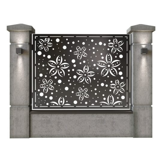 Panou de gard mare din tabla decupata (traforata) CNC cu plasma, model Spring, SM SPR03, 1940 x 1500 mm, Negru