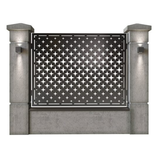 Panou de gard mare din tabla decupata (traforata) CNC cu plasma, model Stars, SM STR03, 1940 x 1500 mm, Negru