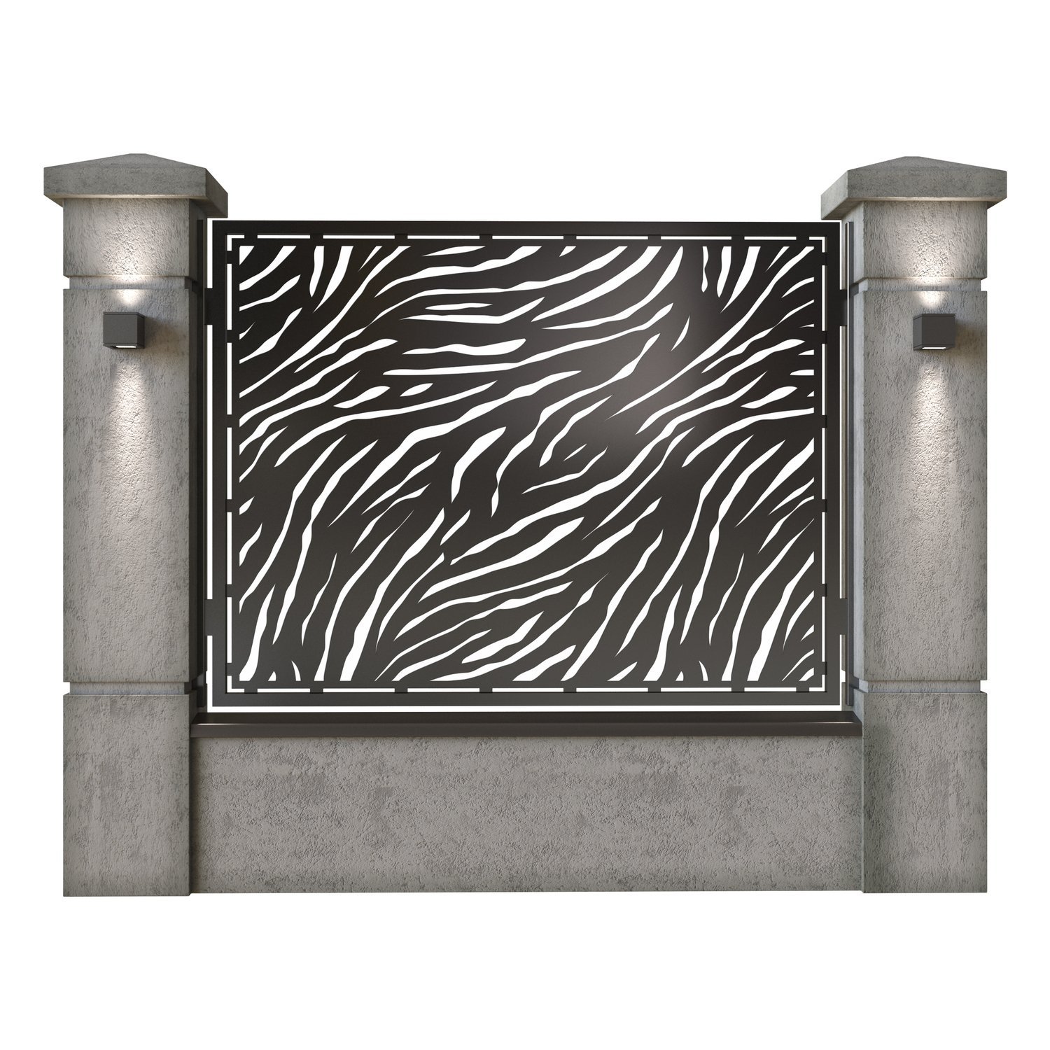 Panou de gard mare din tabla decupata (traforata) CNC cu plasma, model Tigre, SM TGR03, 1940 x 1500 mm, Negru