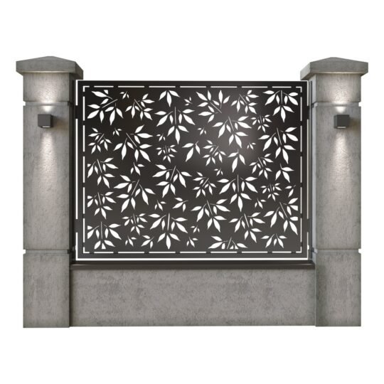 Panou de gard mare din tabla decupata (traforata) CNC cu plasma, model Toamna, SM TMN03, 1940 x 1500 mm, Negru