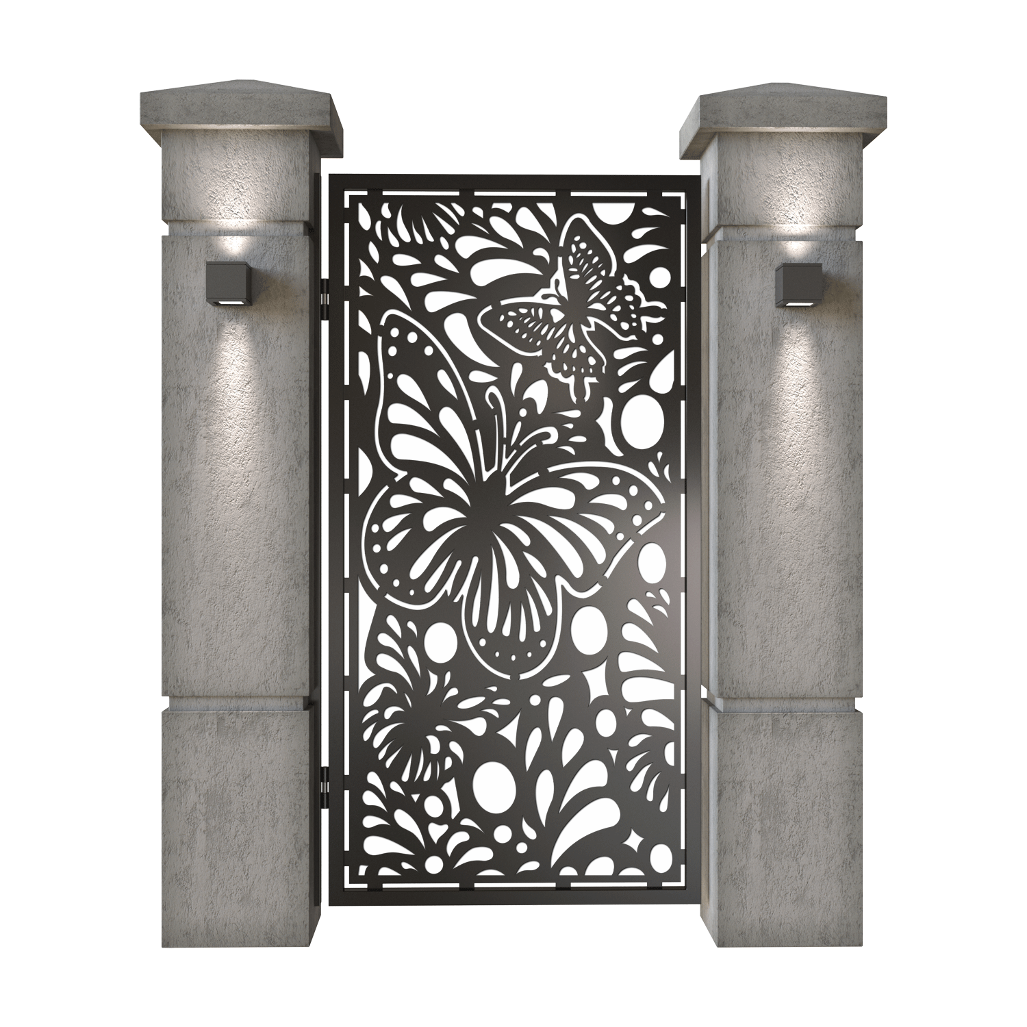 Poarta pietonala din tabla decupata (traforata CNC) cu plasma, model Fluturi, SM FLT01, 990 x 1940 mm, Negru