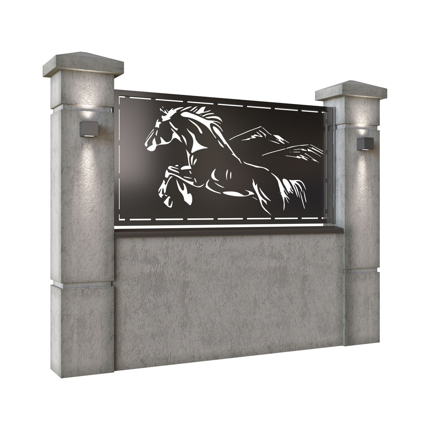 Panou de gard mic din tabla decupata (traforata) CNC cu plasma, model Cal (Cai), SM CAL02, 1940 x 990 mm, Negru - imagine 2